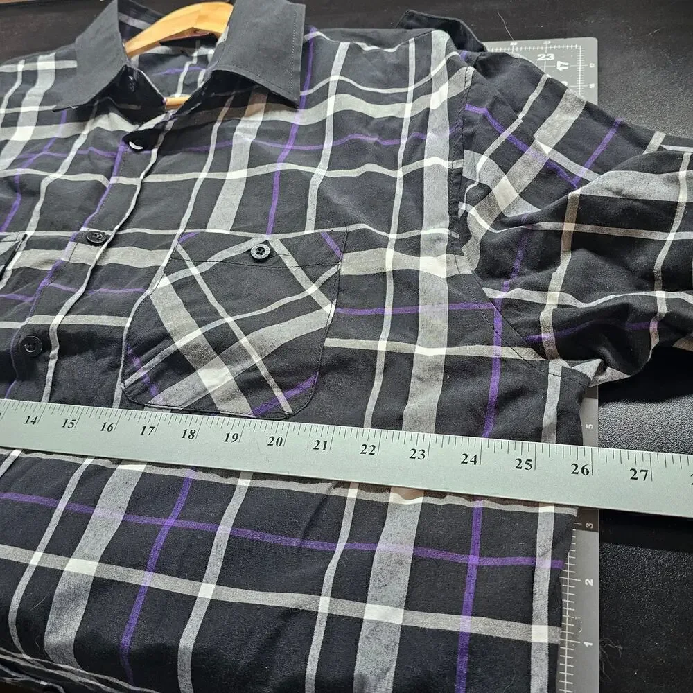 Red Ape Premium Button Down Shirt Mens 2XL Black Purple Plaid Long Sleeve
